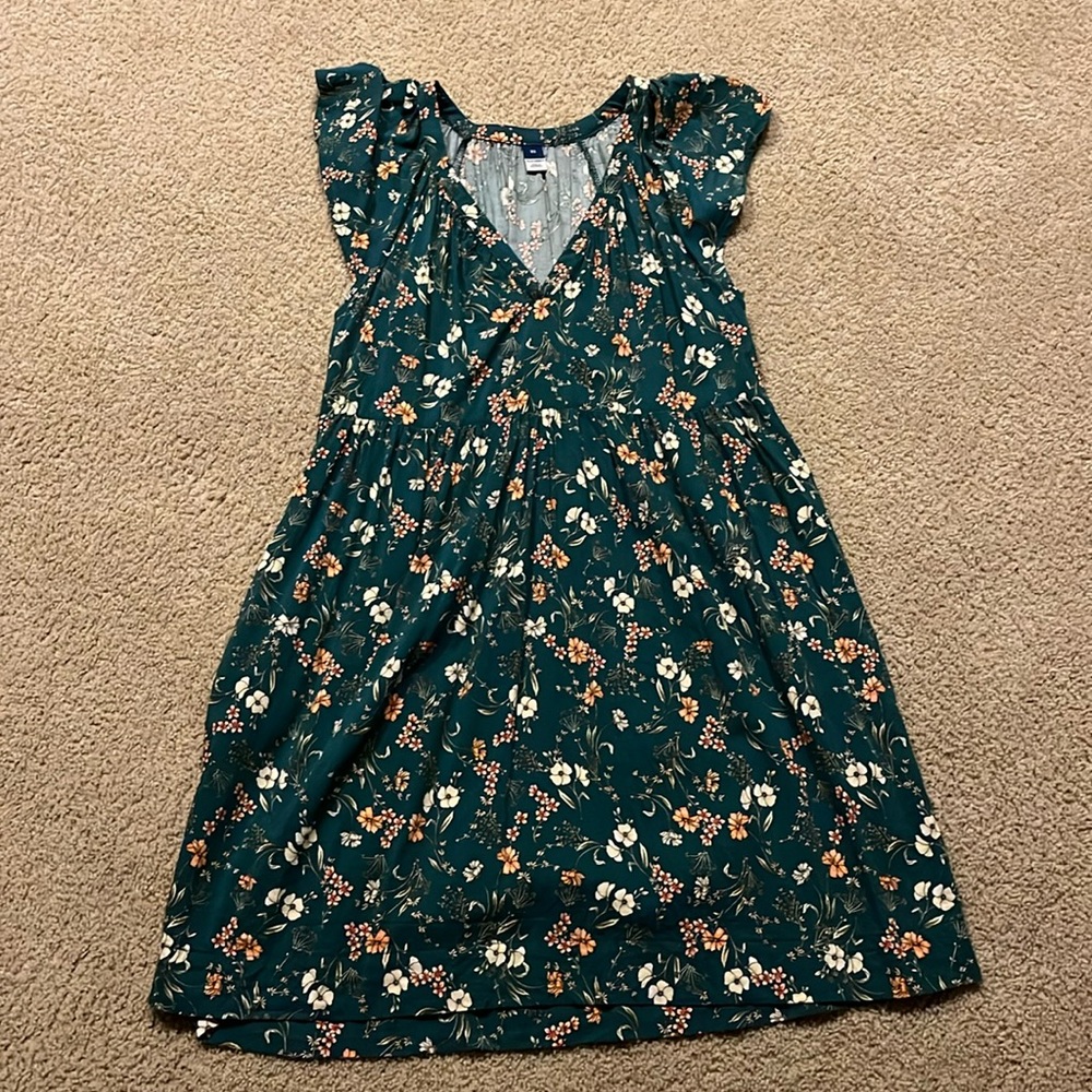 Old Navy green floral ruffle dress size XS